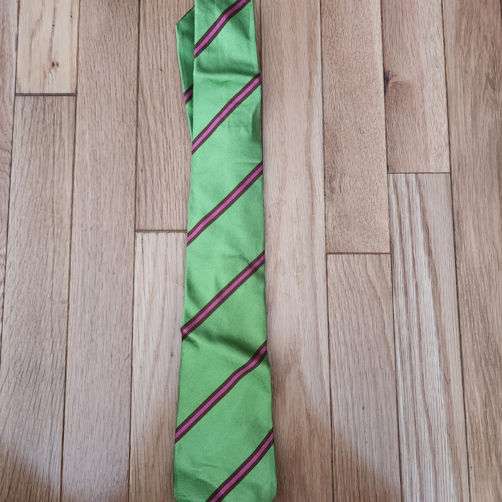 Paul Stuart Bright Green Tie with Pink Stripe